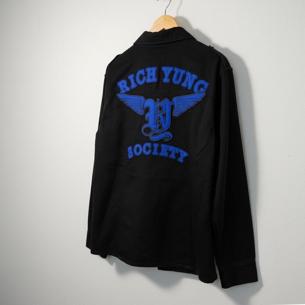 Rich Yung Society Military Overshirt Jacket Felt Logo Patch Streetwear Size XL